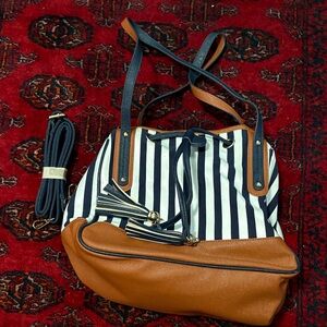 Navy and Tan Striped Crossbody Bag